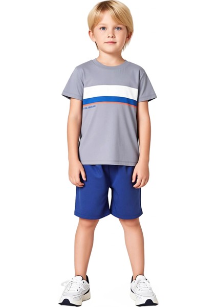 Erkek Çocuk Pamuklu Baskılı Bisiklet Yaka Kısa Kollu T Shirt ve Şort Takımı Kaliteli Şık Rahat fırsatları