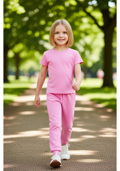 Kız Çocuk Pamuklu Esnek Tişört ve Ispanyol Paça Tayt Takımı Kaliteli Şık Rahat