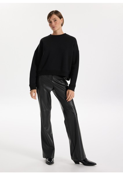 Bisiklet Yaka Düz Siyah Kadın Sweatshırt Ravello-Y fırsatları