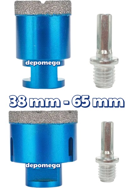 2’li Set 38 mm ile 65 mm Granit Mermer Seramik Delme Panç Matkap Aparatlı M14