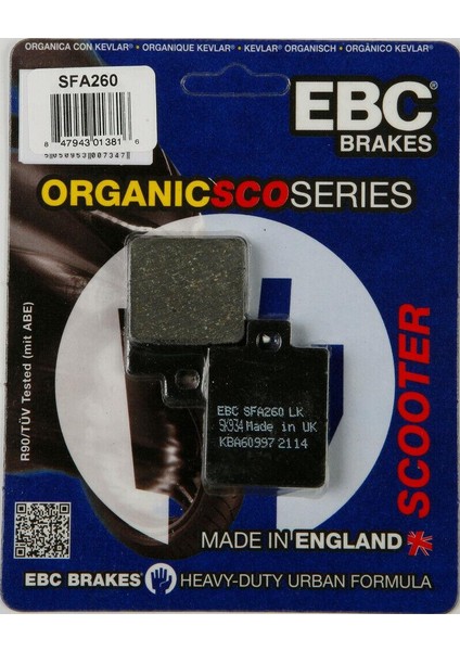 SFA260 2021-2025 Sym Jet x 125 Uyumlu Arka Fren Balatası Organik Balata