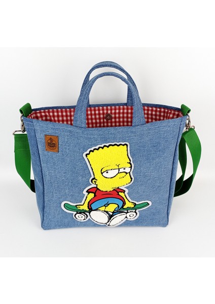 Bart Simpson Tasarım Büyük Boy Denim Tote Çanta fiyatları