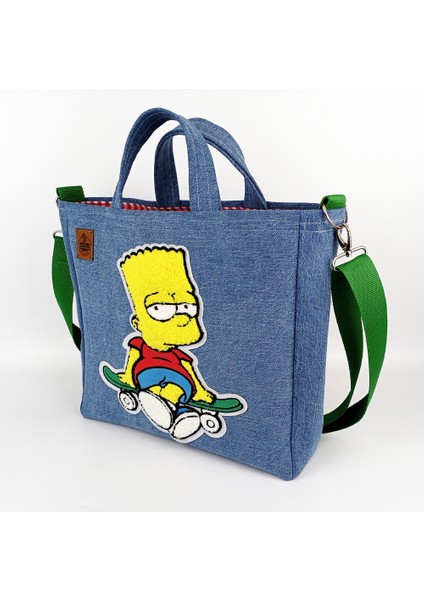 Bart Simpson Tasarım Büyük Boy Denim Tote Çanta