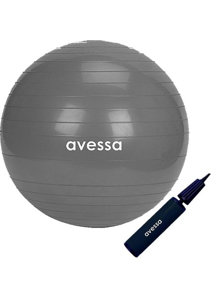 Avessa Pilates Topu 55 cm Gri Pompalı