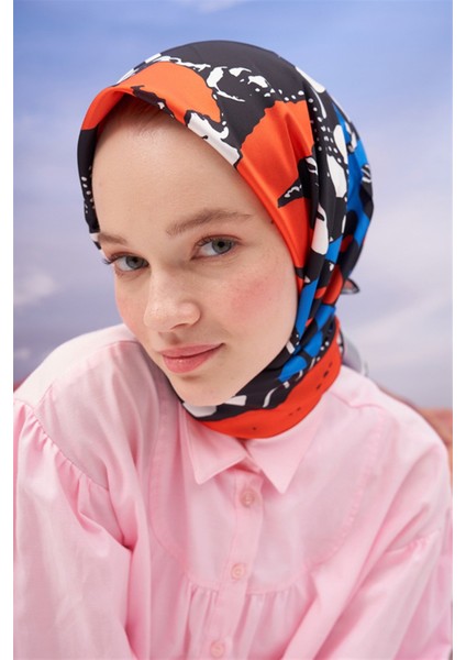 Twill Eşarp Siyah Büyük Çiçek Desen