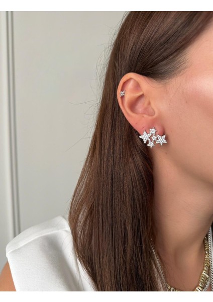 Çelik Yıldız Taşlı Küpe