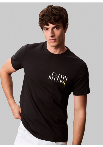 Bisiklet Yaka Baskılı Siyah Erkek T-Shirt LV04RC844GUB1 Ss 30S Eu Ck Ny Word modelleri