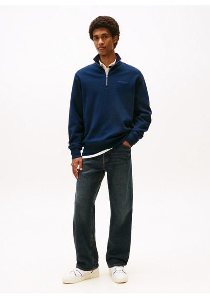 Fermuarlı Yaka Lacivert Erkek Sweatshırt DM0DM21880C1G Tjm Rlx Waffle Scrıpt