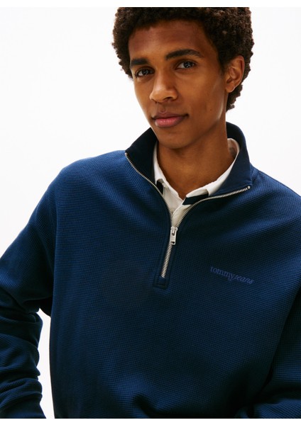 Fermuarlı Yaka Lacivert Erkek Sweatshırt DM0DM21880C1G Tjm Rlx Waffle Scrıpt modelleri