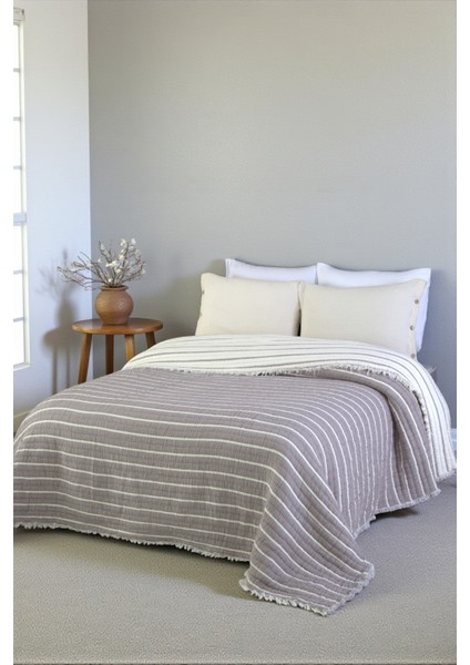 Lüks Multi Muslin %100 Pamuk Çift Kişillik Yatak Örtüsü 230X250 cm Battal Boy 2 Yastıklı