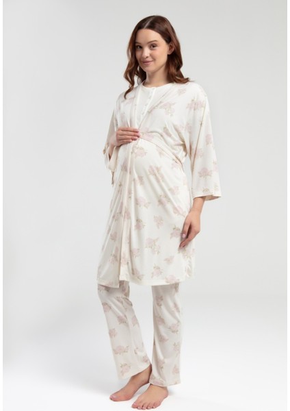 Kadın Lohusa Süprem Kumaş Sabahlık Pijama Bluz 3 Parça Pijama Takımı fırsatları