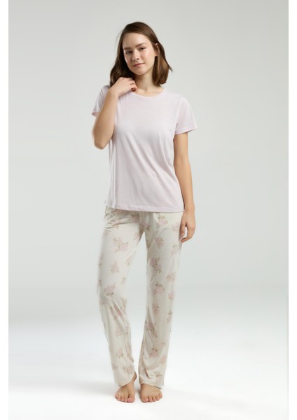 Kadın Süprem Kumaş Pudra Renk Kısa Kollu Pijama Takımı fiyatları