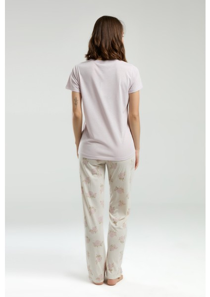 Kadın Süprem Kumaş Pudra Renk Kısa Kollu Pijama Takımı modelleri