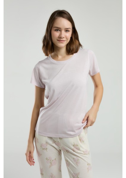 Kadın Süprem Kumaş Pudra Renk Kısa Kollu Pijama Takımı fırsatları