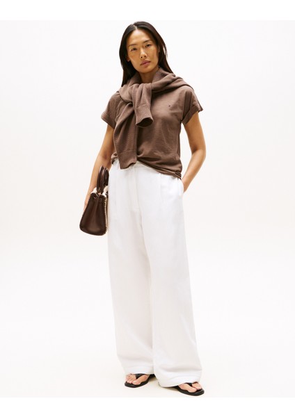 Yuvarlak Yaka Düz Kahve Kadın T-Shirt WW0WW45747GTO