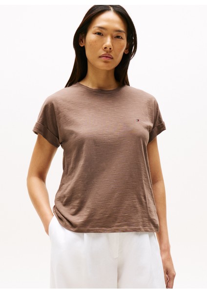 Yuvarlak Yaka Düz Kahve Kadın T-Shirt WW0WW45747GTO fiyatları