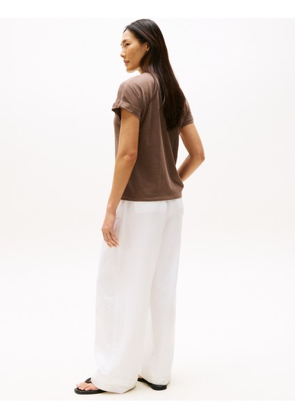 Yuvarlak Yaka Düz Kahve Kadın T-Shirt WW0WW45747GTO modelleri