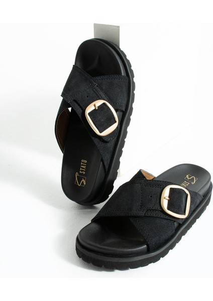 Tekstil-Nappa Hafif Comfort Kadın Siyah Terlik 25Y-1482