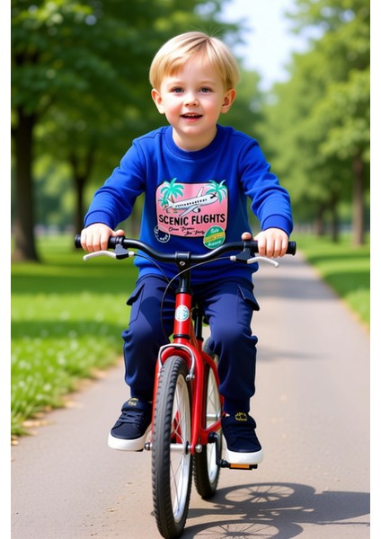 Erkek Çocuk Seyahat Temalı Pamuklu Örme Takım Uçak ve Palmiye Baskılı Kaliteli Şık Rahat fiyatları