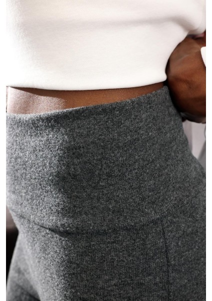 Antrasit Örgü Ispanyol Paça Tayt Pantolon 25248