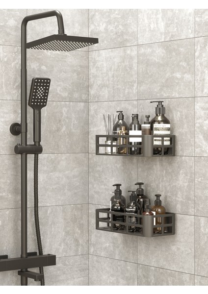 Evo 2’li Yapışkanlı Duvar Organizer – Siyah Banyo & Duş Rafı Seti (Şampuanlık & Sabunluk) modelleri