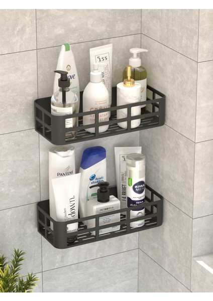 Evo 2’li Yapışkanlı Duvar Organizer – Siyah Banyo & Duş Rafı Seti (Şampuanlık & Sabunluk) indirimleri