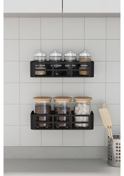 Evo 2’li Yapışkanlı Duvar Organizer – Siyah Banyo & Duş Rafı Seti (Şampuanlık & Sabunluk)