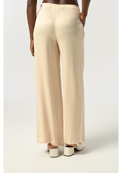 Kadın Beli Lastikli Bol Paça Düz Renk Viskon Kumaş Pantolon indirimleri