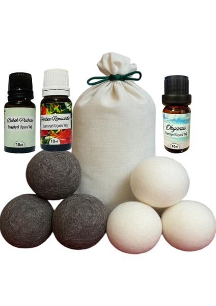 6 Adet Xxl Koyu Renkli Normal Çamaşırlar Için - Yün Kurutma Topu-3 Adet Koku - Kurutma Makinesi Için