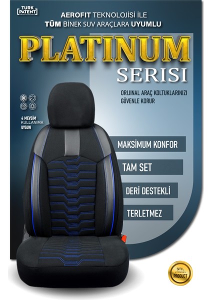 Renault Clio 2 Hb Deri Detaylı Oto Koltuk Kılıfı Ön Arka Takım Platinium Seri Siyah Mavi Scr modelleri