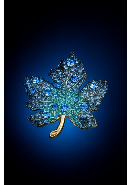 Göksunun Izi Mavi Taşlı Altın Tonlu Yaprak Formlu Metal Broş Aksesuar modelleri