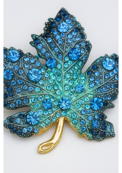 Göksunun Izi Mavi Taşlı Altın Tonlu Yaprak Formlu Metal Broş Aksesuar indirimleri