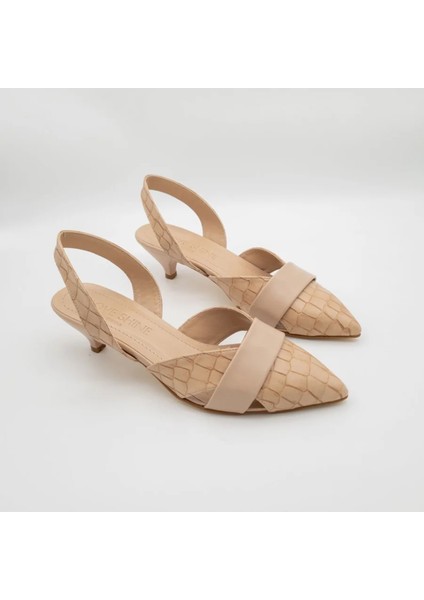 Bruna Kadın Kroko Desenli Kısa Topuklu Ayakkabı Modern ve Şık Tasarım Büyük Numara