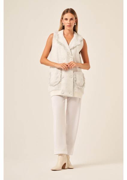 Ftz Kadın Kruvaze Düğme Detaylı Yelek Ekru 20763