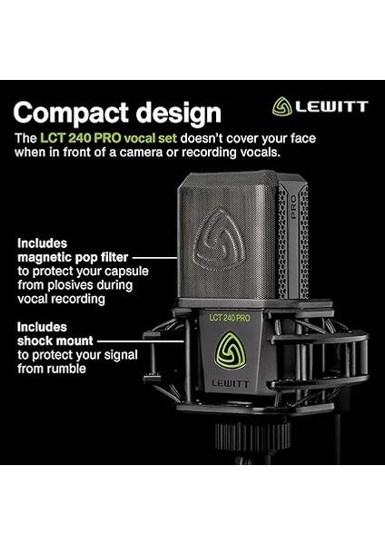 Vokal Enstrüman Kayıt ve Akış Için Xlr Kondenser Mikrofon - Lct 240 Pro Profesyonel Kondenser Kapsül Mikrofon Montaj ve Ön Cam - Ev Kaydı Için Mükemmel (Siyah, Vp) fırsatları
