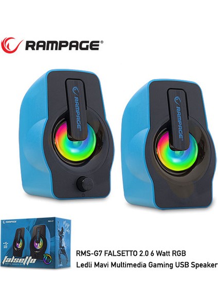 Rampage Rms-G7 Falsetto 1+1 6 W USB 5V Rgb Ledlı Mavi Hoparlör