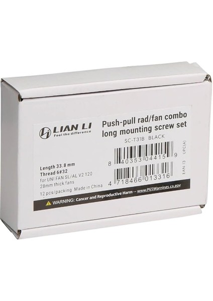 Li Uzun Vida Seti Unı Fan Sl V2 120 Uyumlu 6#32 Siyah 12 Adet