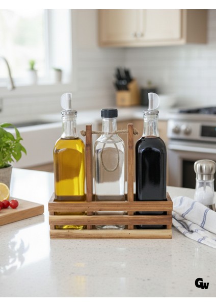 Ahşap Doğal 3lü Yağdanlık ve Sosluk Takımı(Kısa Başlık)(Set)(Kiraz)