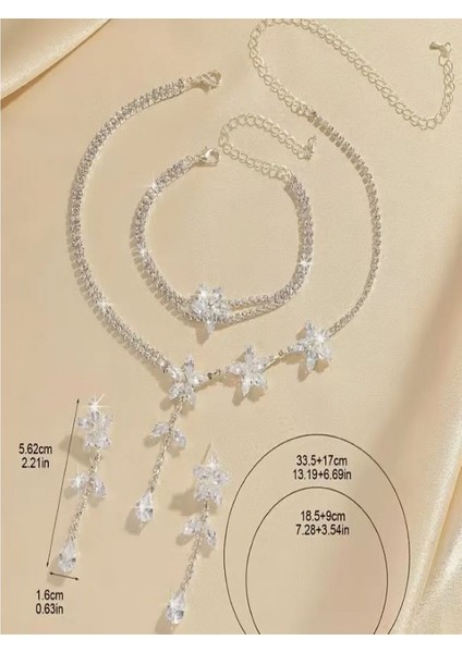 Çiçekli Zirkon Taşlı Düğün Takı Seti-Gümüş Kaplama fırsatları