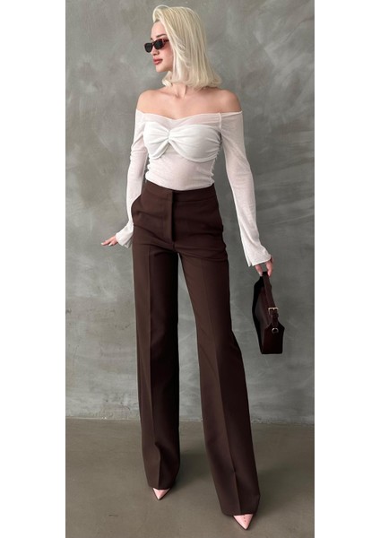 Kahverengi Yüksek Bel Kumaş Pantolon MG2284 fiyatları