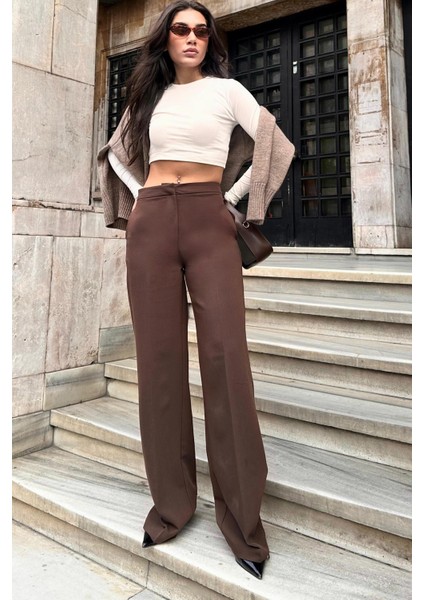 Kahverengi Yüksek Bel Kumaş Pantolon MG2284 indirimleri