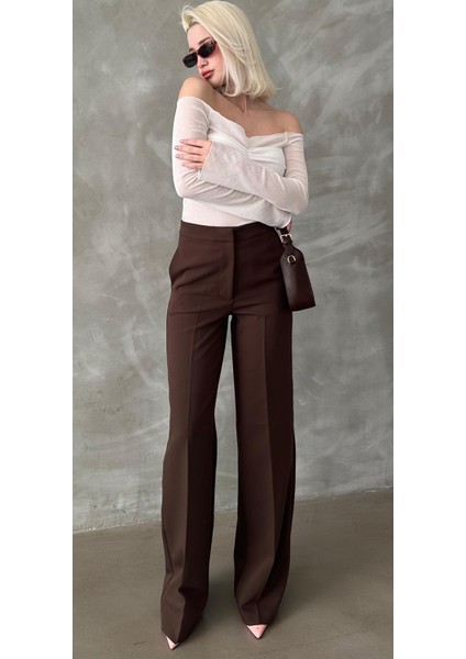 Kahverengi Yüksek Bel Kumaş Pantolon MG2284