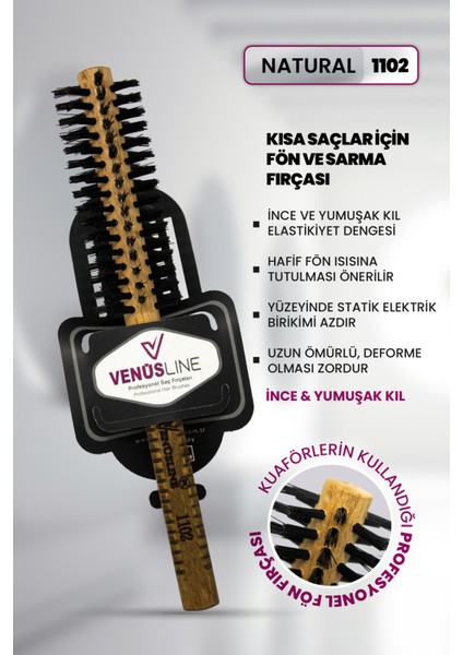 Venüsline Natural 1102 Kısa Saçlar Için Fön ve Sarma Fırçası - Ince Yumuşak Kıllı