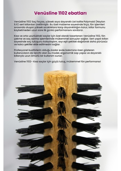 Venüsline Natural 1102 Kısa Saçlar Için Fön ve Sarma Fırçası - Ince Yumuşak Kıllı indirimleri