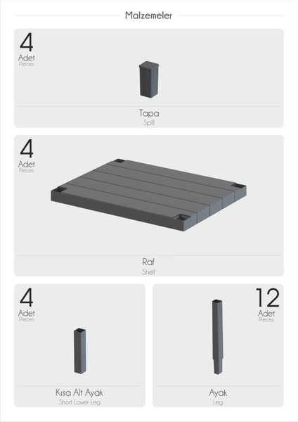 4 Katlı Düzenleyici Plastik Raf Ünitesi, Kitaplık, Banyo, Mutfak Rafı, Ayakkabılık - Beyaz indirimleri
