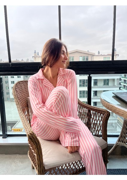 Milan Pembe Çizgili Kadın Pijama Takımı modelleri