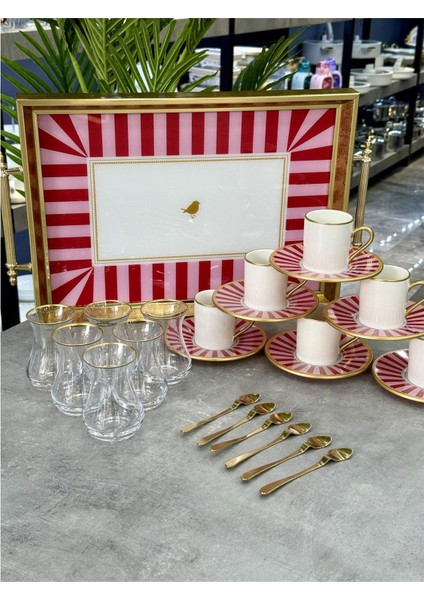 Pink Line 25 Parça Tepsili Çay & Kahve Seti