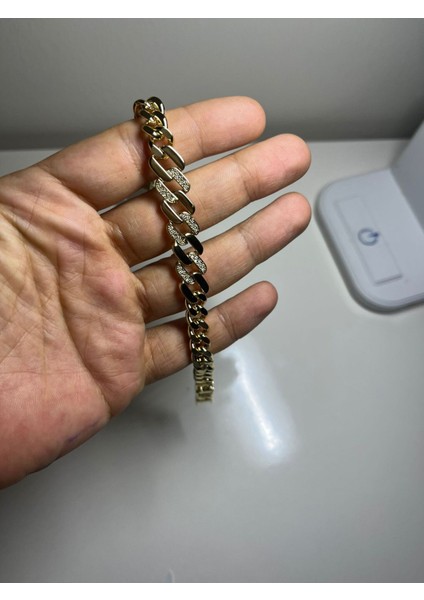Zirkon Taşlı Gold Kalın Zincir Bileklik