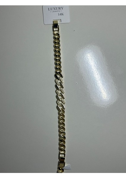 Zirkon Taşlı Gold Kalın Zincir Bileklik fiyatları