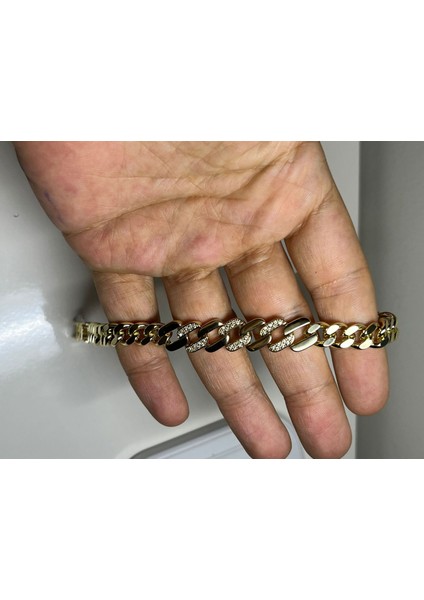 Zirkon Taşlı Gold Kalın Zincir Bileklik modelleri
